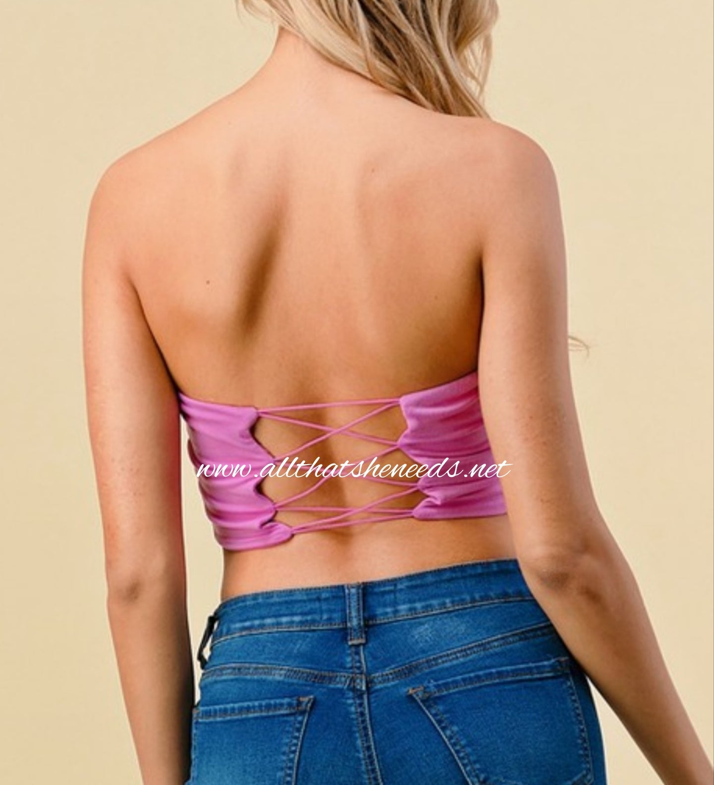  Women's Lace Up Back Tube Crop Top Sleeveless